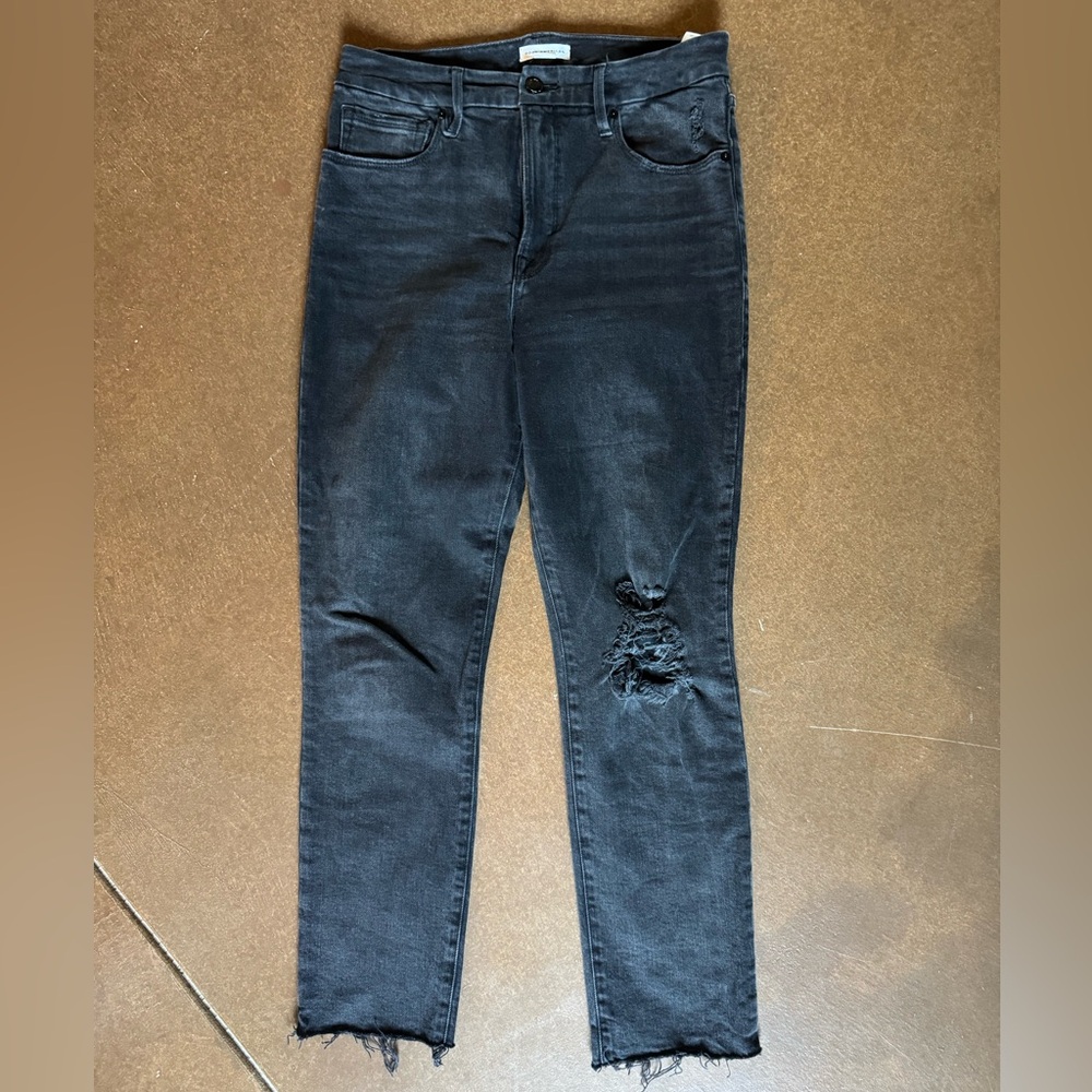 Good American Distressed Black Straight Leg Jeans